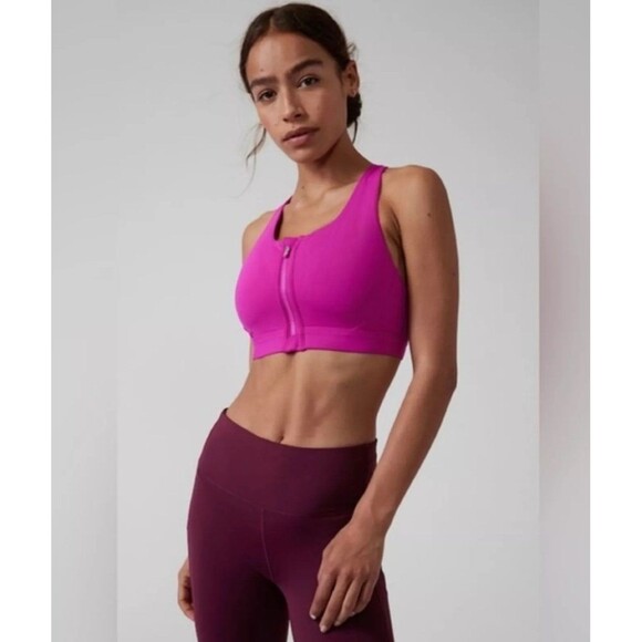 Athleta A-C Ultimate Zip up Front sports bra hot pink size XS - Picture 2 of 10